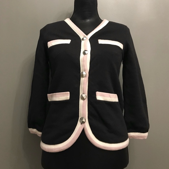 Marc by Marc Jacobs Navy Pink White Strip Knit Fur Warm Cardigan Blazer XS - Picture 1 of 5